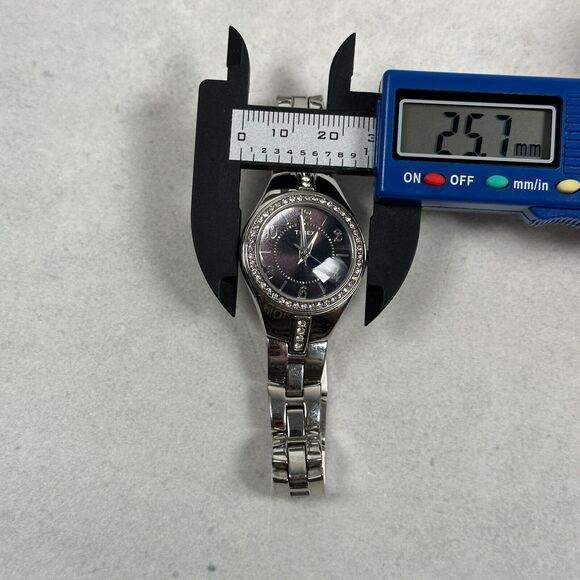 Timex Watch Women 25mm Round Pave Bezel Black Dial Silver Tone 6.25" New Battery - Picture 10 of 11